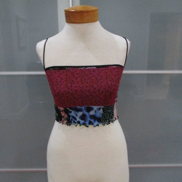 Desigual Tops - Desigual Mesh Overlay Spaghetti Strap Cropped Tank Top